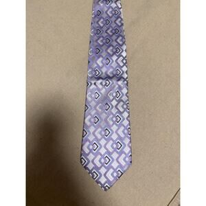 DeSantis Collection Necktie Mens Purple Silver Geometric 100% Silk Handmade